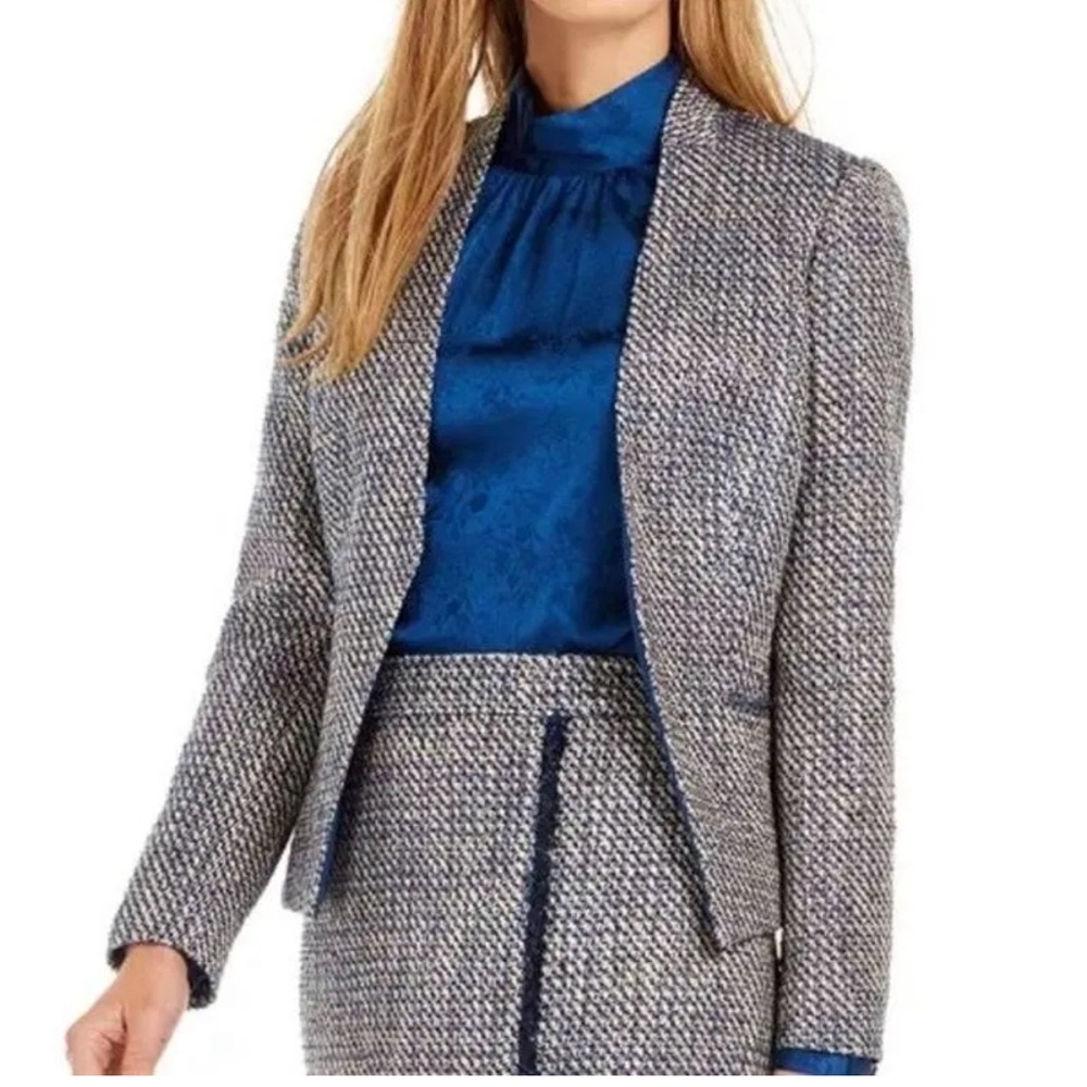 Calvin Klein Asymmetric Tweed Open front Jacket.